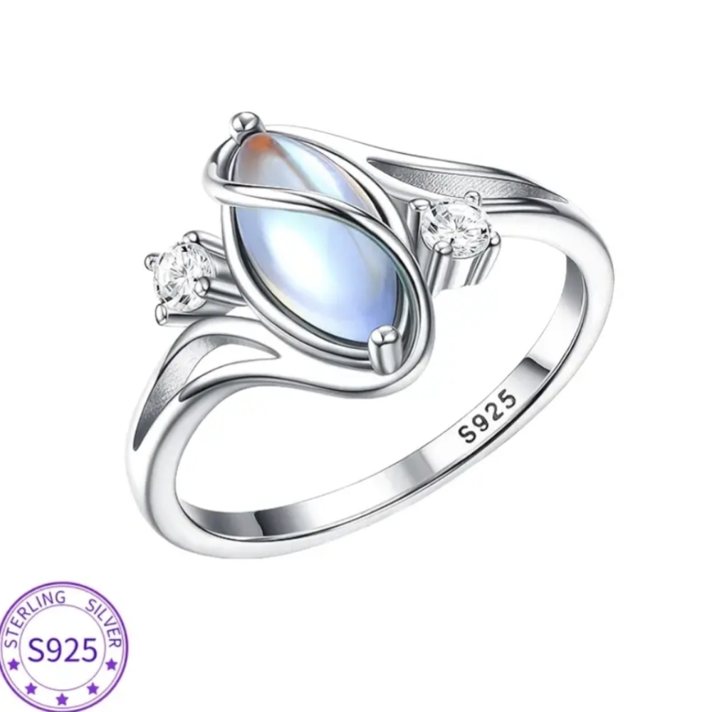 925 Silver Rainbow Moonstone Zirconia Silvery Ring Size 8 Celtic Rings - Picture 3 of 12